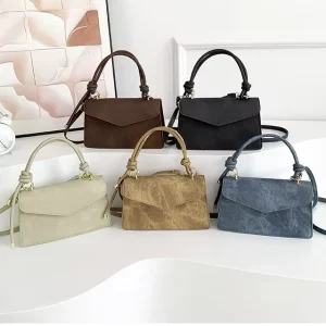 Women Top Handle Crossbody Bag Fashion PU Leather Small Flap Handbag Elegant Lady Shoulder Bag