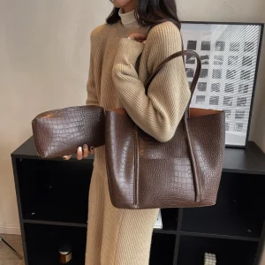 Women Tote Bag Large Capacity Single Strap Shoulder Handbag ZIP PU Fashionable Fall CHANGKOU