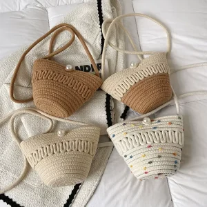 Women Woven Bucket Bags Small Shoulder Women Handbags Ladies Casual Crossbody Phone Beach Bag