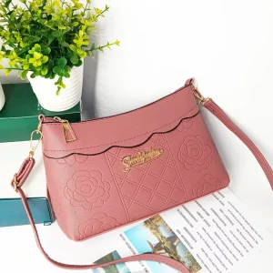 Women’s Autumn Winter PU Leather Nylon Floral Plaid Zipper Closure Single Strap Crossbody Underarm Bag for Middle Aged
