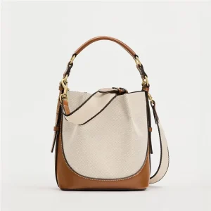 Women’s Bag Large Capacity Wide Shoulder Strap Single Shoulder Handbag Brown Drawstring Crossbody Bucket Bag