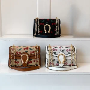 Women’s Bags Cherry Shoulder Bag Fashion Trending Handbags Portable square Purses for Females