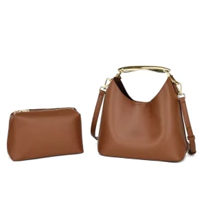 Women’s Casual Metal Arm Bucket Bag with Single Strap Portable Shoulder Bag