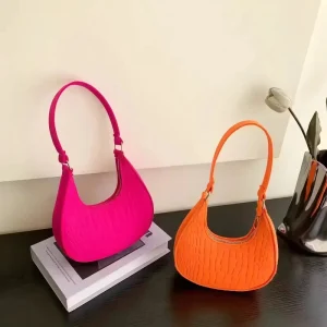 Women’s Casual One Shoulder Underarm Handbag Simple Saddle Bag Single Strap Zip Portable Stylish Stone