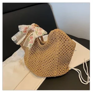 Women’s Casual Shoulder Bag Large Capacity Two Straps Hollow Woven Beach Bag