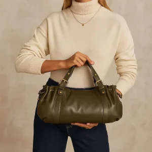 Women’s Casual Tote Bag Soft Leather Solid Color Polyester Lining 20-35L Capacity Crossbody Shoulder Handbag Rivet Zipper