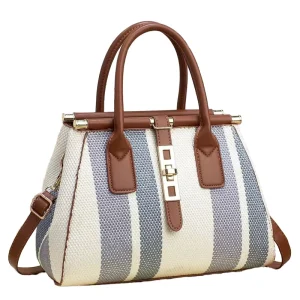 Women’s Classic Large-Capacity Geometric Polyester PU Zip Closure Shoulder Bag