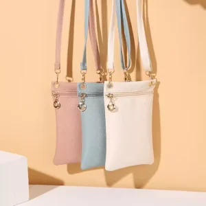Women’s Convenient PU Leather Shoulder Bag Mini Zipper Crossbody Cash Bag Fashion Travel Phone Pouch