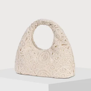 Women’s Crochet Cotton Open Closure Fashionable Shoulder Clutch Portable Underarm Bag Summer Holidays