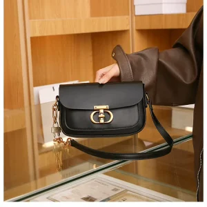 Women’s Crossbody Bag with Geometric Buckle and Polyester Lining