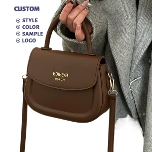 Women’s Crossbody Handbag Leather Shoulder Saddle Bag PU Lining Chain Cross-Border Design
