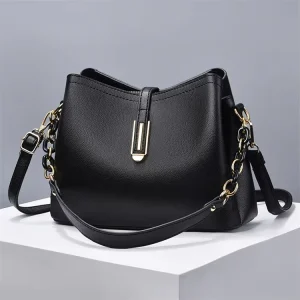 Women’s Daily Travel Outdoor Handbag Durable Flap Bag Solid Color Chain Bucket Bag PU Material