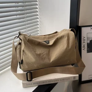 Women’s Fashion Characters Large Capacity Crossbody Shoulder Bag Lightweight Nylon Handbag 2 Side Pockets Zip Casual