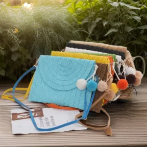 Women’s Fashion Cross Body Handmade Summer Evening Beach Bag Woven Envelope Handbag Shoulder Handbag Cover Paper Straw Clutch