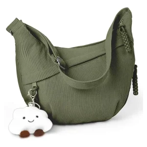 Women’s Fashion Polyester Corduroy Shoulder Bag Large Hobo Handbag with Zip Closure Adjustable Wide Strap