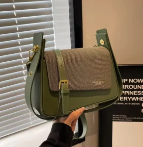 Women’s Flap Crossbody Saddle Bag Casual Satchel Purse with Gold Buckle and Adjustable Strap for Daily and Work Use