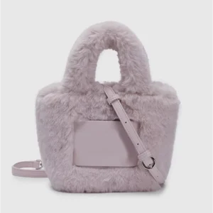 Women’s Fluffy Plush Mini Bag for Fall Winter Single Strap Storage Party Handbag Polyester Cartoon Mouse Design for Girls