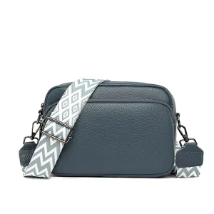 Women’s Genuine Leather Litchi Pattern Crossbody Shoulder Bag with Zipper Closure Car Stitching Contrast Middle Size Spring