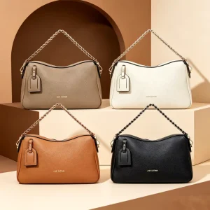 Women’s Genuine Leather Luxury Designer Fashion Sling Bag Waterproof Zipper Closure Winter Dress Chains