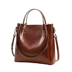 Women’s Genuine Leather Luxury Fashion Tote Bag Large Capacity Portable Crossbody Shoulder Bag Single Handle Zip