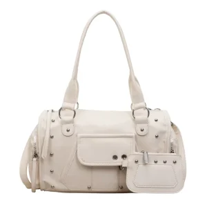 Women’s Handbag Silver Gold Tone Fashionable Solid color Glossy Faux Leather Zipper Tote Bag Portable Polyester Lining