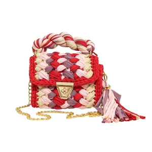 Women’s Handwoven Colorful Chain Diagonal Crossbody Bag with Open Closure Women’s Handbag
