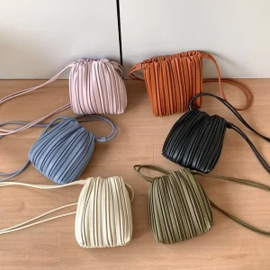Women’s High End Soft PU Leather Waterproof Zipper Crossbody Bag Spring Summer Small Square Bags Versatile Pleated