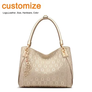 Women’s High Quality Designer Luxury Genuine Leather Casual Tote Bag with Zipper Closure Print Design Waterproof