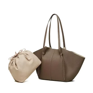 Women’s Large Capacity Cowhide Genuine Leather Tote Handbag Luxury Designer Genuine Leather Souleder Bag with Open Closure Type