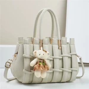 Women’s Large Capacity Hand Woven Shoulder Bag New Fashion with Scratch Resistant PU Leather Handbag for Women