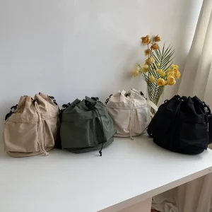 Women’s Large Capacity Nylon Shoulder Bag All Match Underarm Crossbody Bag with Drawstring Design