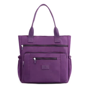 Women’s Large Capacity Nylon Zipper Closure Casual Tote Bag Double Shoulder Straps Portable Fashion Polyester Lining
