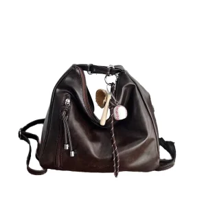 Women’s Large Capacity Vintage Tote Bag Casual Crossbody Shoulder Zipper Backpack Multi Functional Fashionable Single
