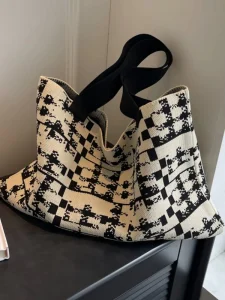 Women’s Lazy Style Knitted Tote Bag Large Capacity Shoulder Bag Soft Knit Handbag Casual Daily Use Bag