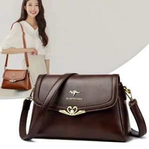 Women’s Leather Shoulder Bag Preppy Vintage Style with Zipper Closure Decorated with Chains and Rivets