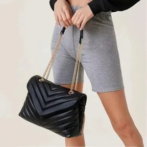 Women’s Lightweight PU Quilted Designer Handbag Adjustable Chain Strap Hasp Closure Polyester Fashionable Crossbody Shoulder Bag