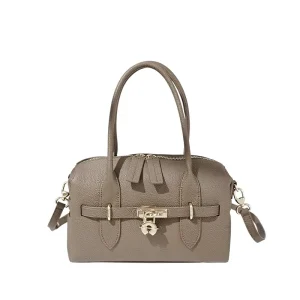 Women’s Medium Crossbody Shoulder Bag Urban Simplicity Genuine Leather Zipper Closure Lock Decoration Autumn
