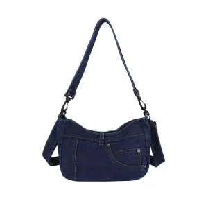 Women’s Medium Denim Canvas Solid Color Large-Capacity All-Match Single-Shoulder Crossbody Tote Bag