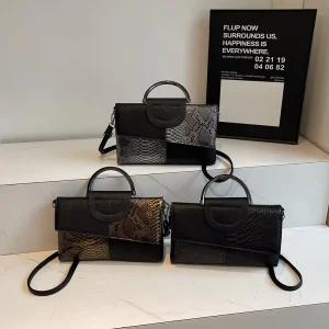 Women’s Messenger Bag Alligator PU Leather Crossbody Bag with Lock Small Square Bag