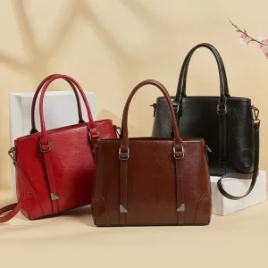 Women’s New Commuter Crossbody Handbag Mother’s Genuine Leather Shoulder Bag Large Capacity Two Straps Polyester Lining