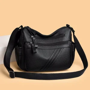 Women’s New Large Capacity Crossbody Shoulder Bag Soft PU Leather Zipper Trendy Simple Crossbody Bag for Middle Aged Mother