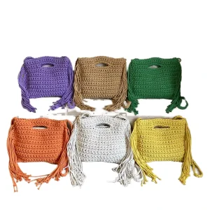 Women’s New Pastoral Style Simple Casual Shoulder Messenger Bag Fashion Tassel Single Open Waterproof PU Woven