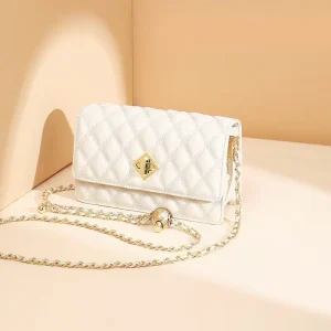 Women’s Niche New Chain Crossbody Shoulder Bag Autumn Winter Fashion Light Luxury Small Single Strap Quilted Split Leather Pearl