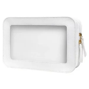 Women’s PU Leather Makeup Brush Organizer Pouch Waterproof Toiletry Bag With Transparent Window Travel Cosmetic Bag Case