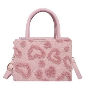 Women’s PU Plush Embroidery Fashion Hand Held Small Square Crossbody Bag Zipper High End All Match