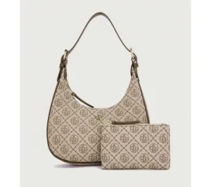 Women’s PU Tote Bag Brown with Pearl Decoration and Zipper Closure MOQ 3pcs with Custom Logo