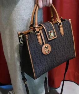 Women’s PVC Handle Handbag Monogram Pattern Top-Handle Handbag With Shoulder Strap Durable Waterproof For Daily Commute