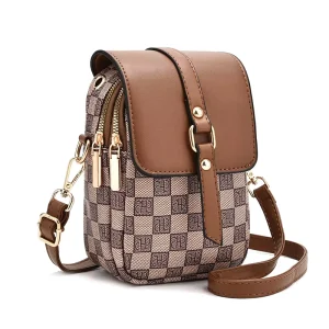 Women’s PVC Leather Cross Body Bag Small Vintage Style Tote Geometric Pattern Letter for Daily Use Mobile Storage