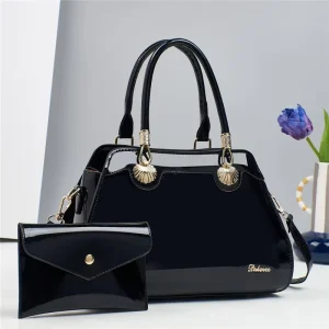 Women’s Patent Leather Sequined Zipper Crossbody Shoulder Bag Large Capacity Pillow Shape Handbag