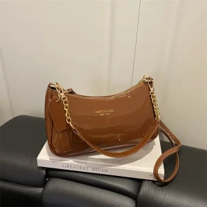 Women’s Patent PU Leather Designer Crossbody Bag Shoulder Handbag with Chain Strap Underarm Bag for Daily